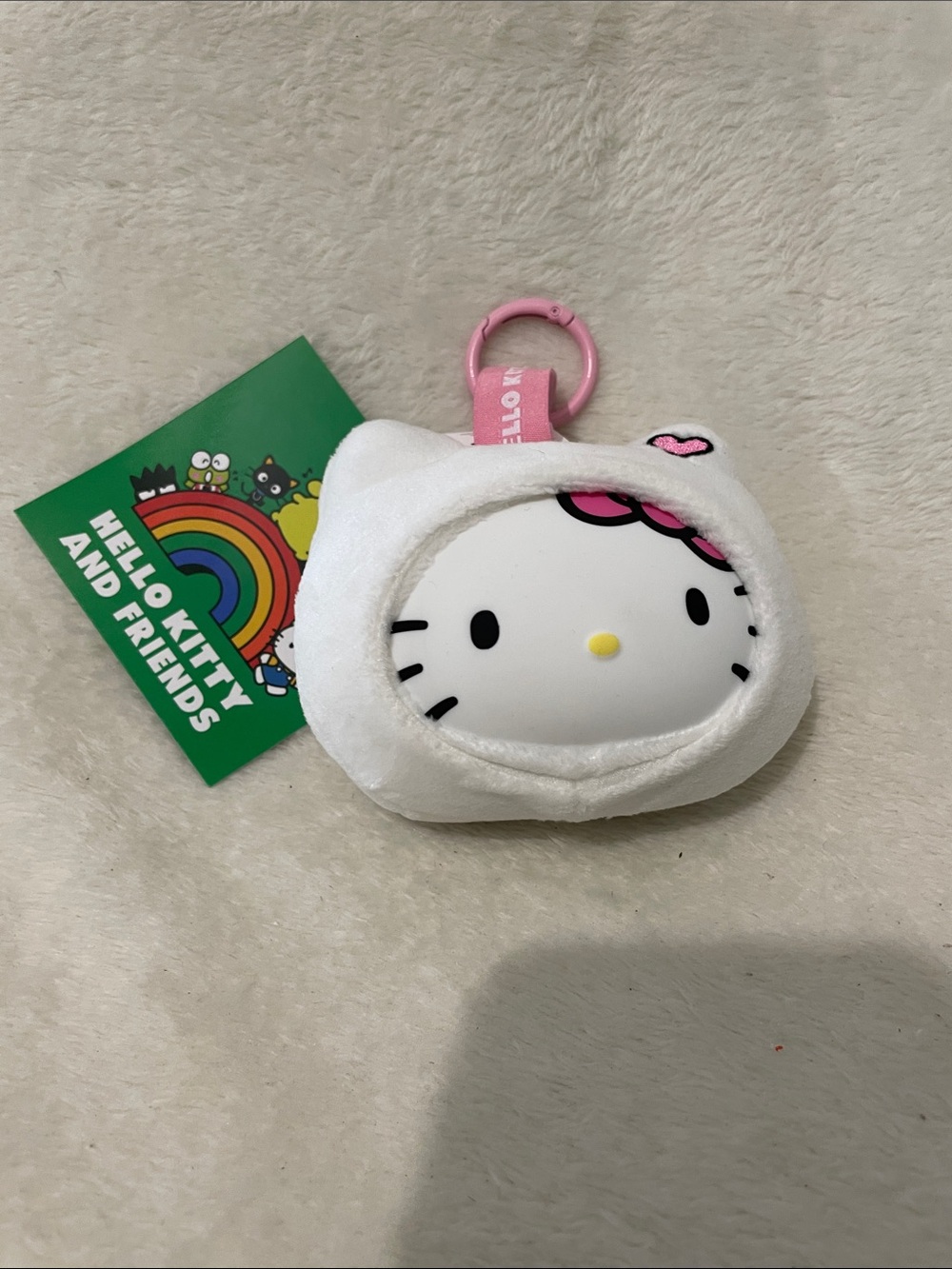 Hello Kitty White Plush Key Ring with Pink Details